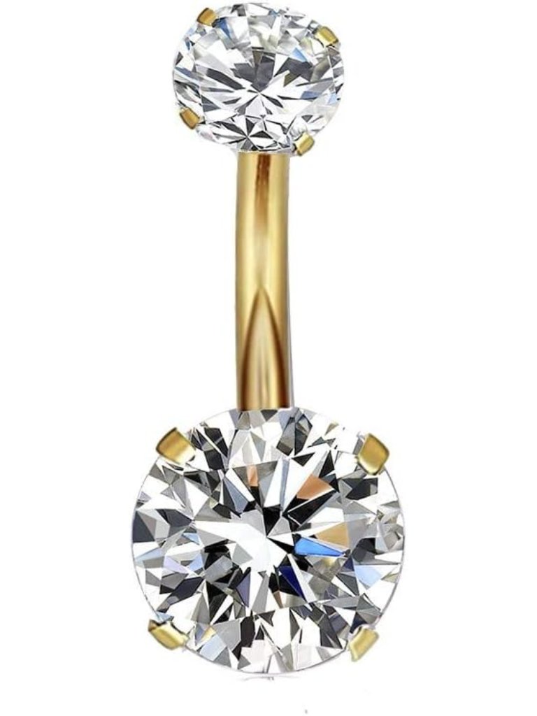 14g Surgical Steel Gold Belly Button Rings Internally Threaded Round Cz Navel B